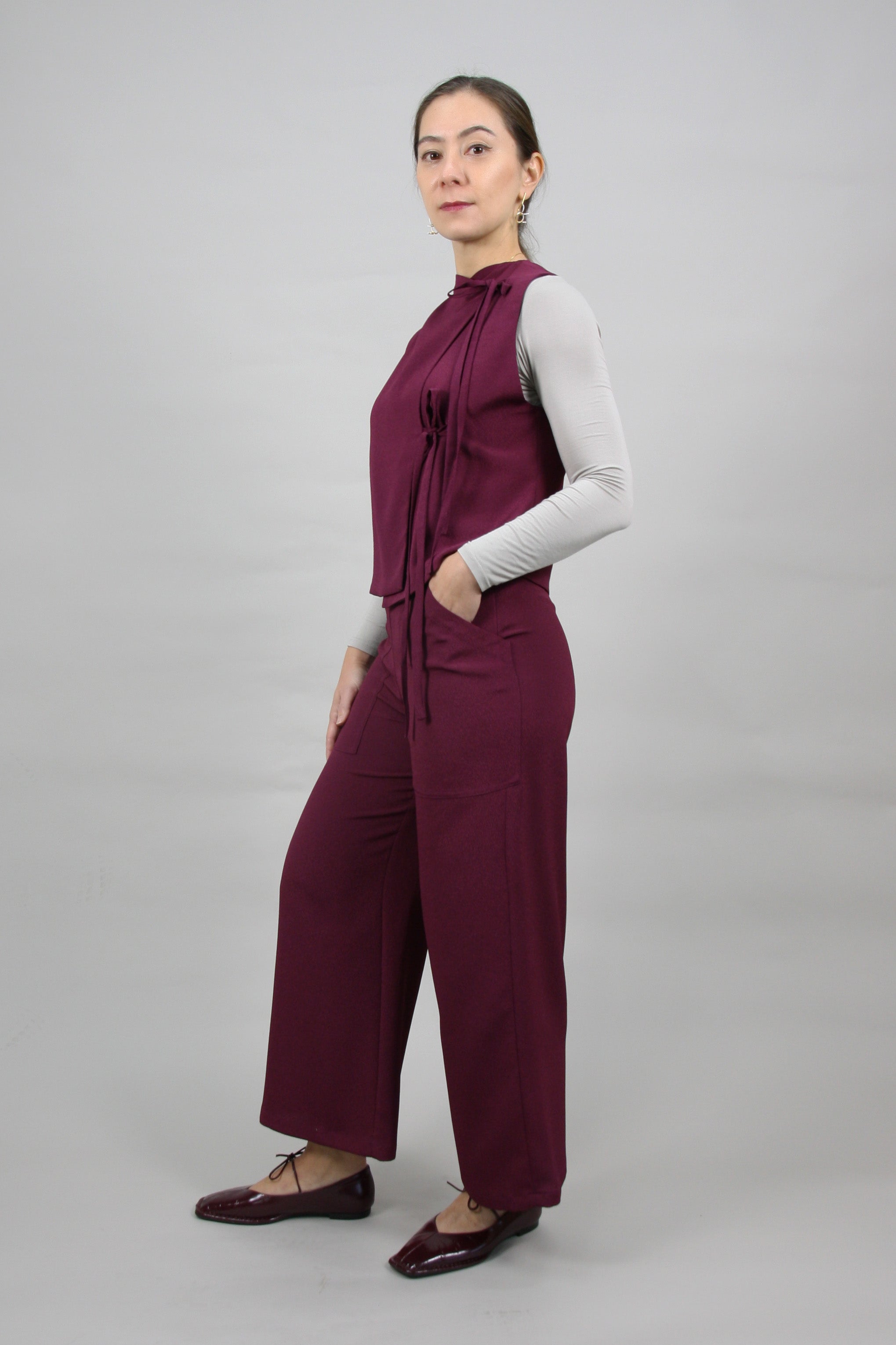 トップス Bibiy DONNA RIBBON VEST Reversible Ribbon Vest – Versatile Sleeveless Vest with Tie-Front